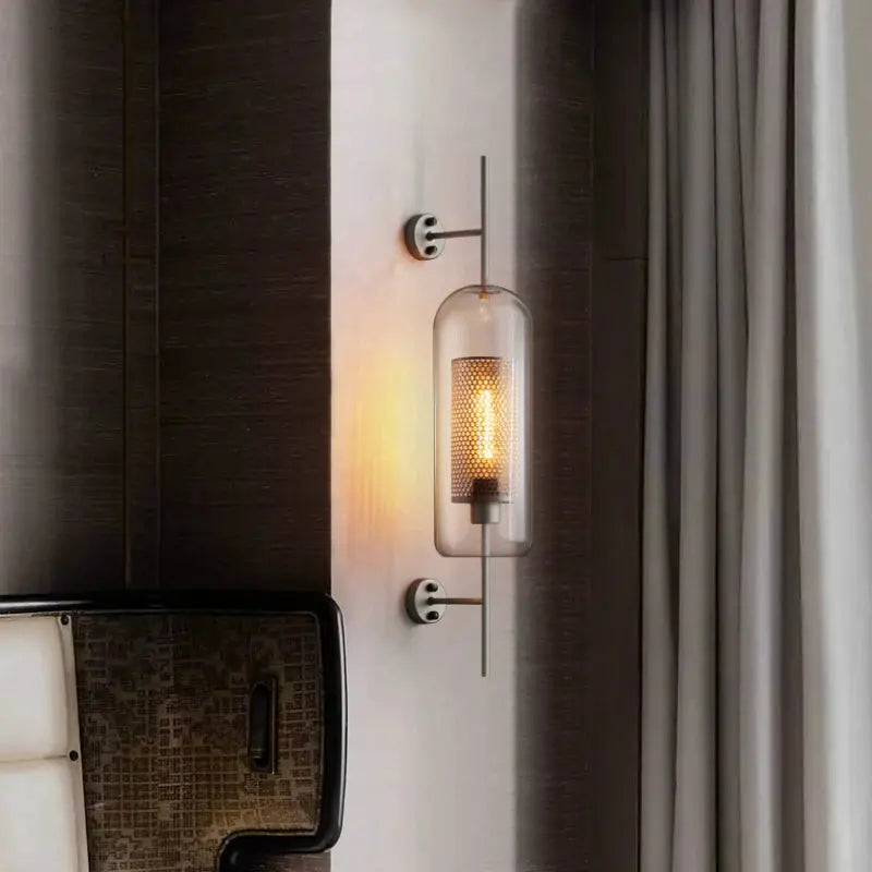 Sola – Modern Industrial LED Wall Light with Glass Shade Lampasa.com