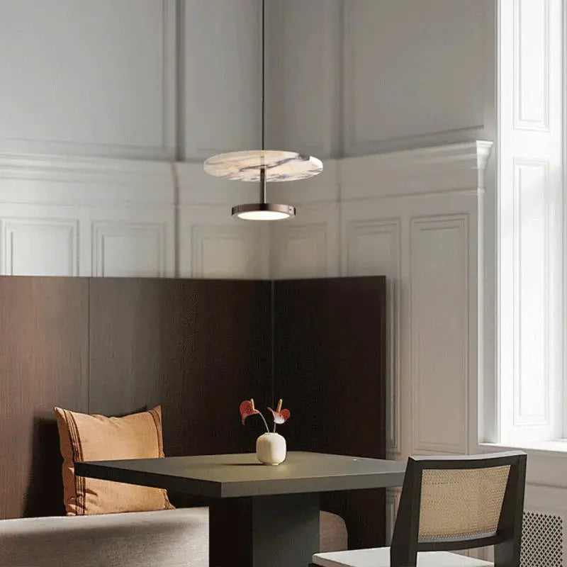 Noel – Luxury Black LED Pendant Light with Round Natural Stone Design Lampasa.com