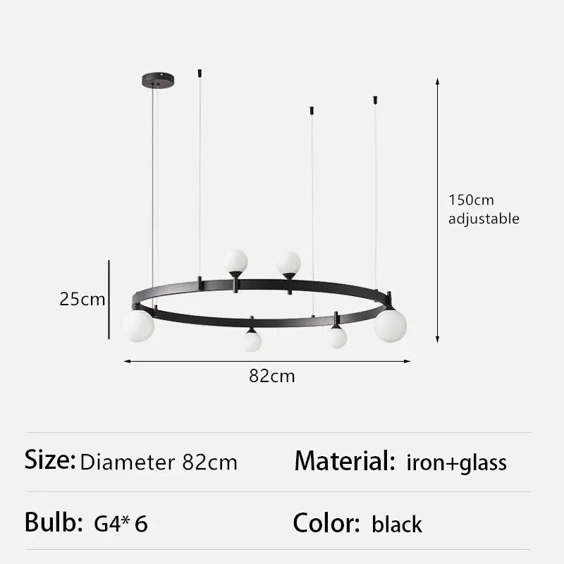 Gunnar – Round Frosted Glass LED Pendant Light with Black Finish for Dining Tables and Bars Monalume.com
