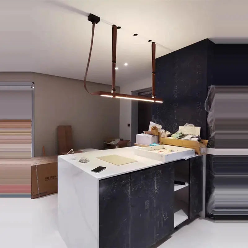 Verdandi – Minimalist Dimmable LED Pendant Light with Leather Belt Design for Dining Tables and Bars Monalume.com