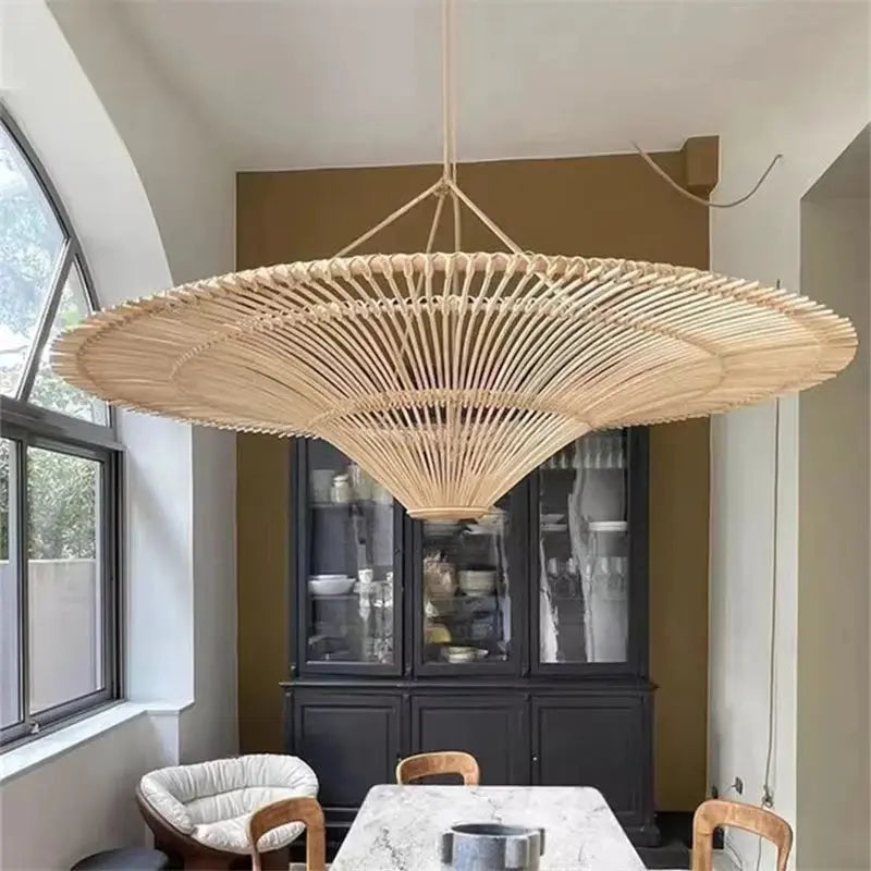 Mika – Handmade Round Japanese Rattan LED Pendant Light for Minimalist Interiors Monalume