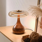 Julius – Mushroom-Style Glass and Walnut LED Table Lamp for Elegant Living Spaces Monalume