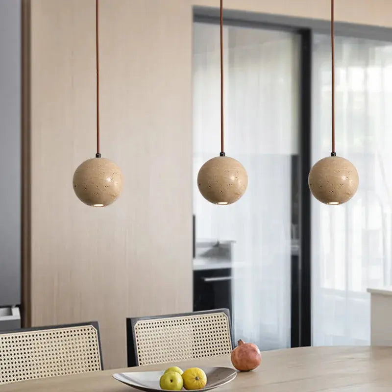 Lennart – Round Cave Stone Sphere LED Pendant Lamp for Natural, Sculptural Lighting Monalume