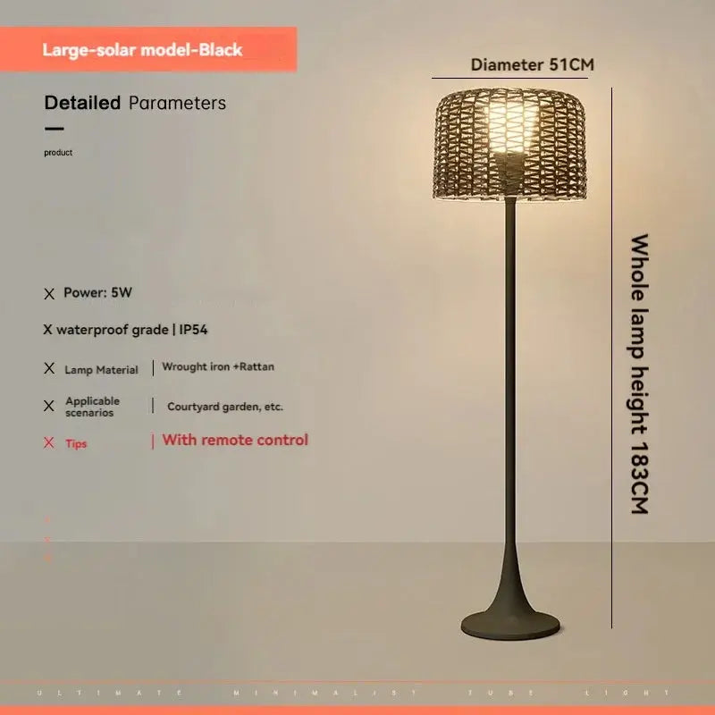 Jorunn – Waterproof IP54 Outdoor Solar LED Rattan Floor Lamp for Eco-Friendly Spaces Monalume