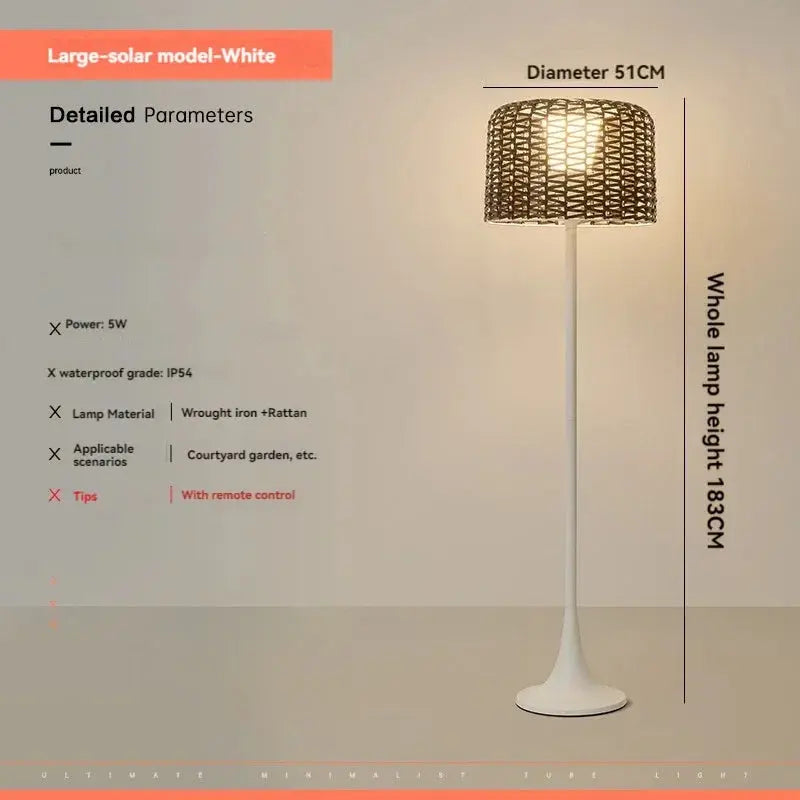 Jorunn – Waterproof IP54 Outdoor Solar LED Rattan Floor Lamp for Eco-Friendly Spaces Monalume