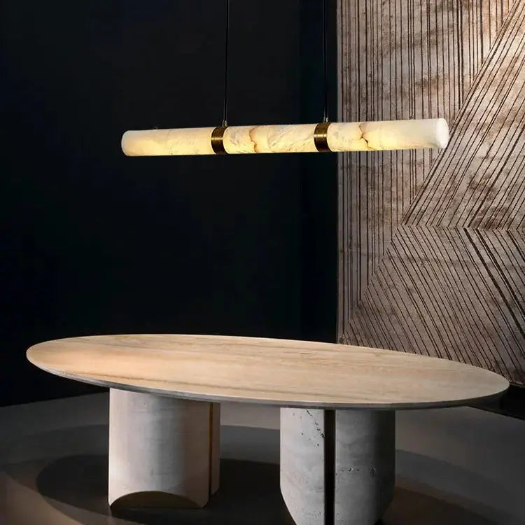 Albert – Dimmable Linear LED Pendant Light with White Alabaster Marble Design for Dining Tables and Bars Monalume.com