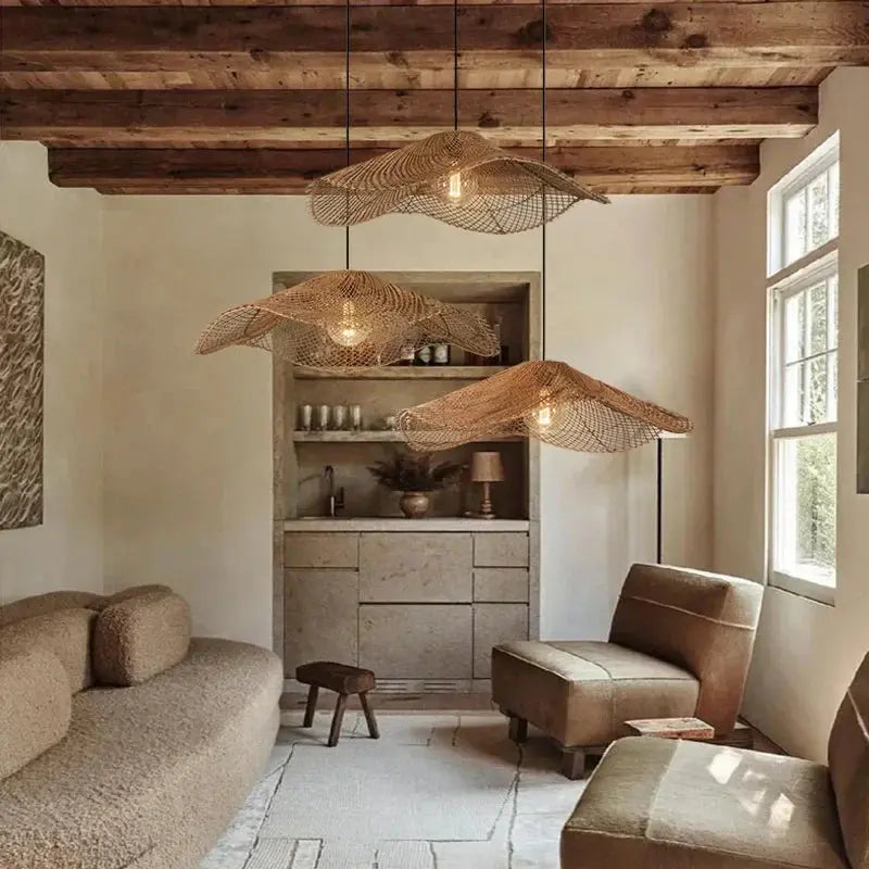 Lyra – Hand-Knitted Rattan LED Pendant Light for Cozy, Natural Decor Monalume