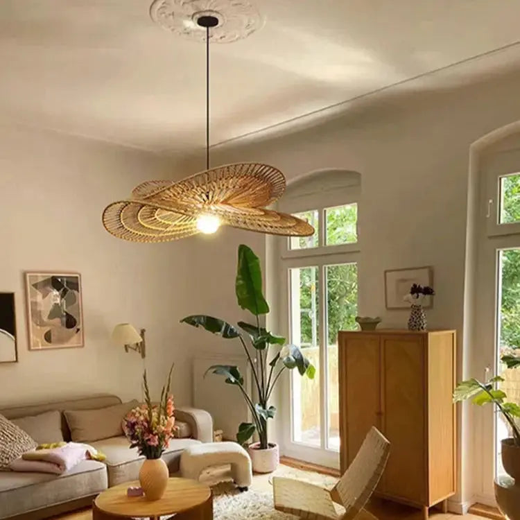 Greta – Handwoven Retro Rattan LED Pendant Light for Cozy Vintage Interiors Monalume