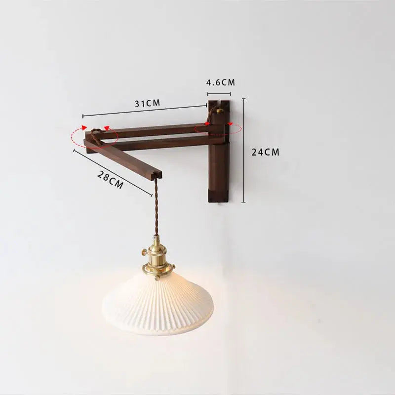 Roald – Japanese Retro LED Wall Lamp with Folding Design in Walnut Finish Lampasa.com