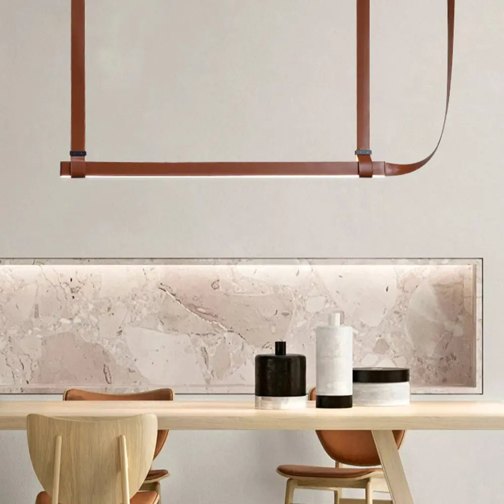 Verdandi – Minimalist Dimmable LED Pendant Light with Leather Belt Design for Dining Tables and Bars Monalume.com