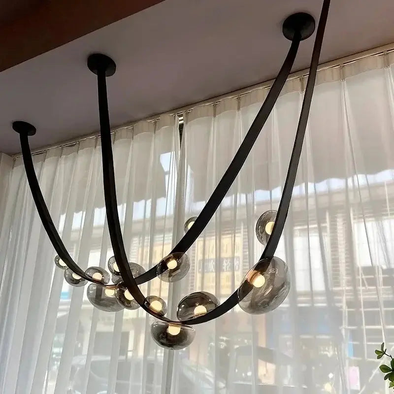 Krystof – Nordic Dimmable LED Pendant Light with Glass Shade and Leather Belt Suspension Monalume.com