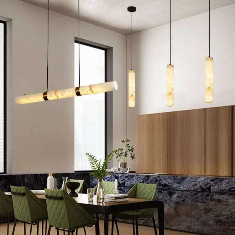 Albert – Dimmable Linear LED Pendant Light with White Alabaster Marble Design for Dining Tables and Bars Monalume.com