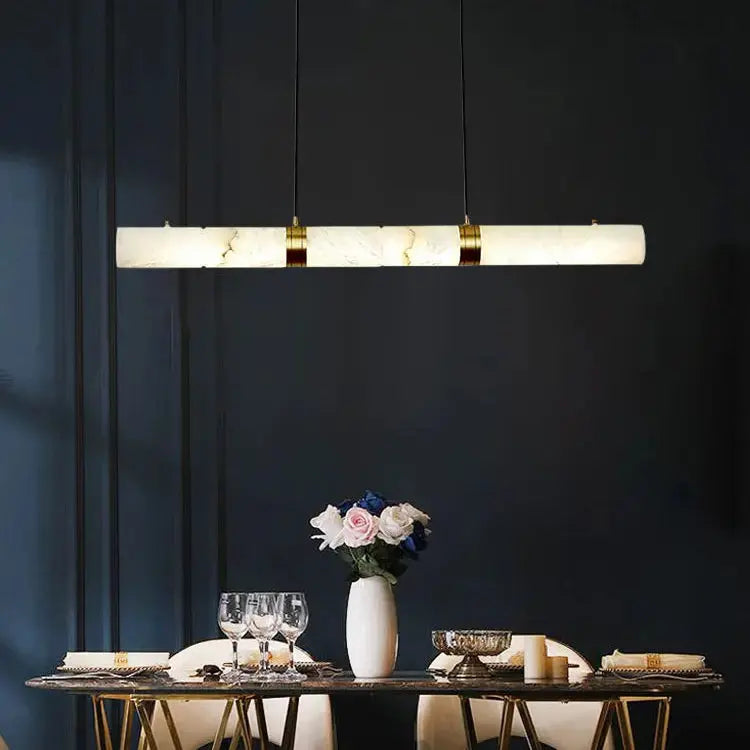 Albert – Dimmable Linear LED Pendant Light with White Alabaster Marble Design for Dining Tables and Bars Monalume.com