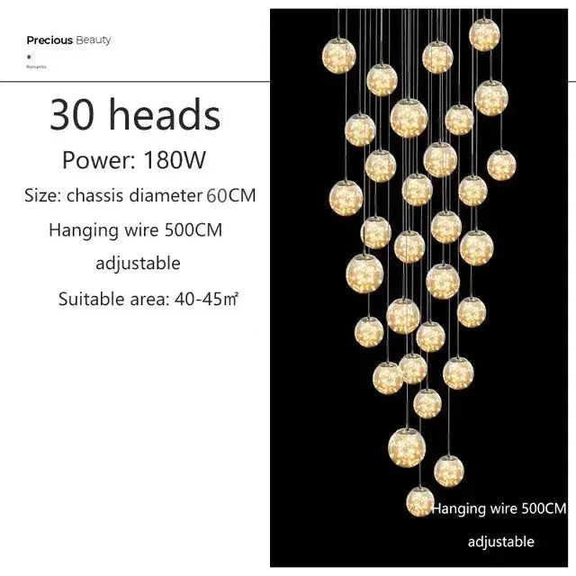 Axelle – Modern Dimmable LED Glass Ball Staircase Chandelier for Elegant Lighting Monalume