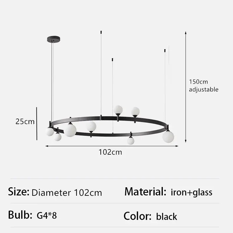 Gunnar – Round Frosted Glass LED Pendant Light with Black Finish for Dining Tables and Bars Monalume.com