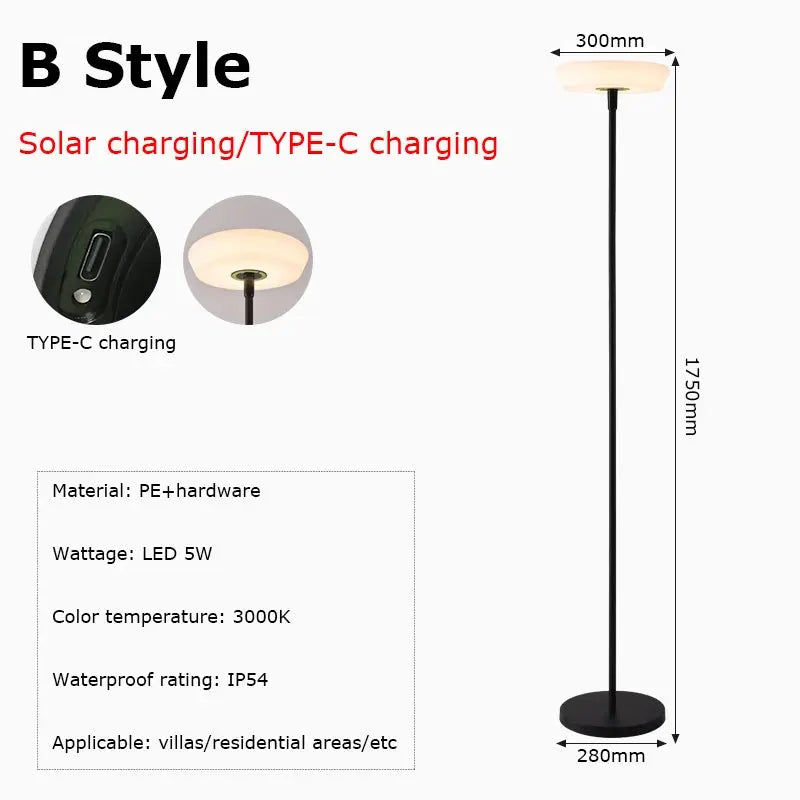 Eydis – Outdoor Solar-Powered and Rechargeable IP54 LED Floor Lamp for Sustainable Lighting Monalume