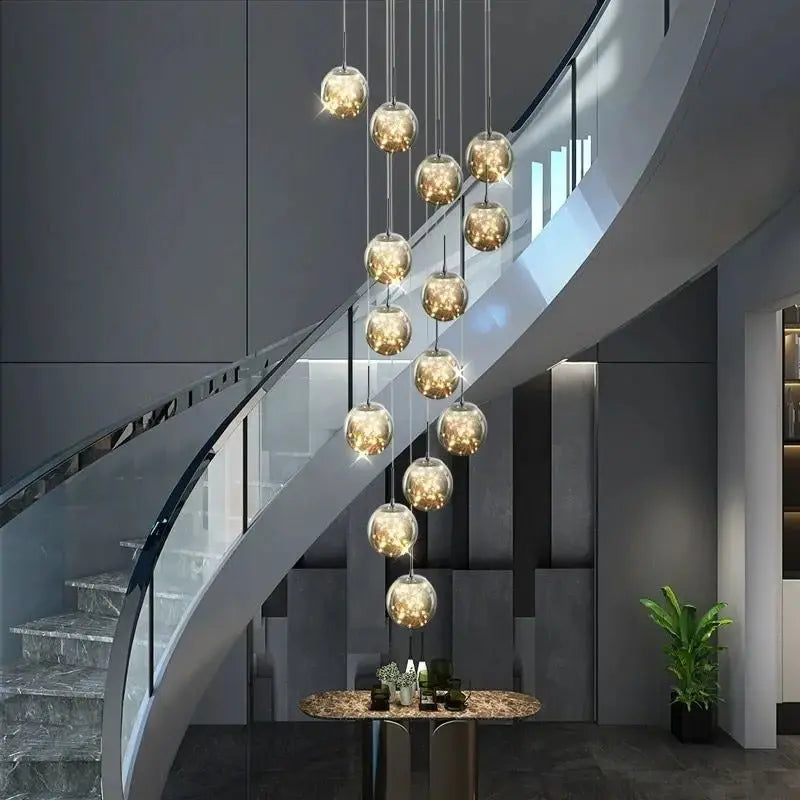 Axelle – Modern Dimmable LED Glass Ball Staircase Chandelier for Elegant Lighting Monalume