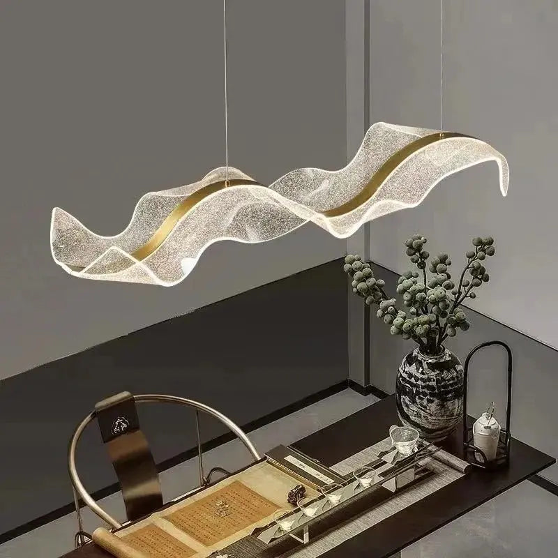 Erik – Dimmable Nordic LED Pendant Light with Creative Long Wave Design for Dining Tables and Bars Monalume.com