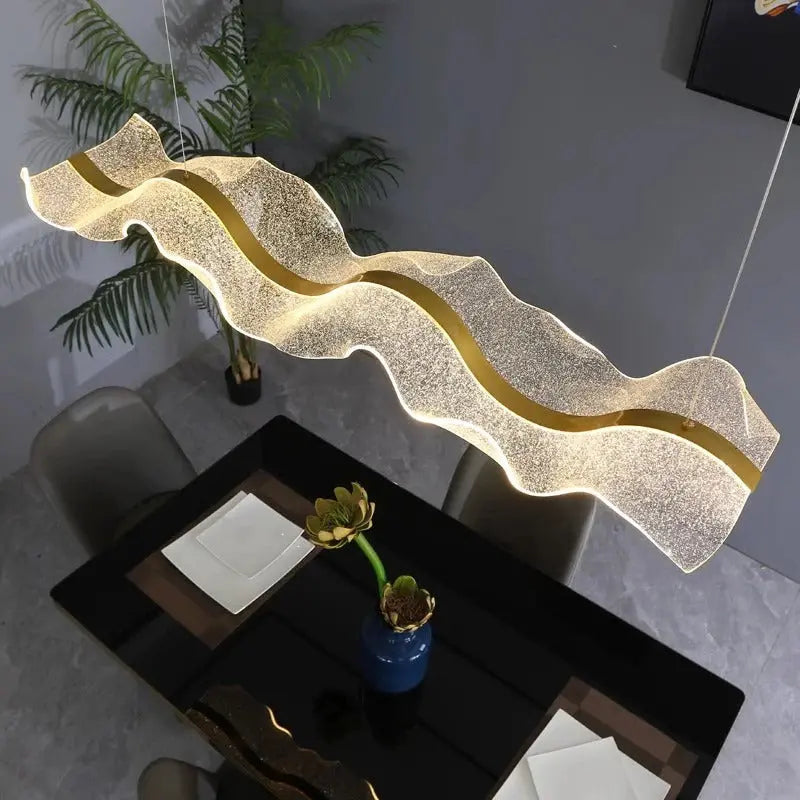 Erik – Dimmable Nordic LED Pendant Light with Creative Long Wave Design for Dining Tables and Bars Monalume.com