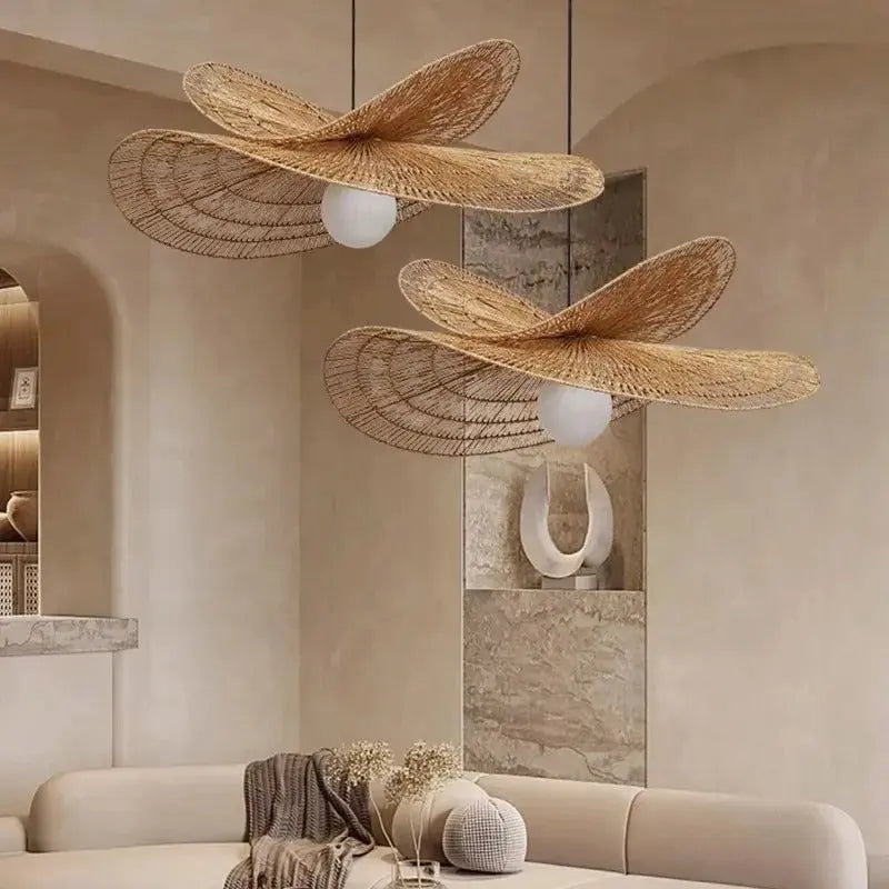 Greta – Handwoven Retro Rattan LED Pendant Light for Cozy Vintage Interiors Monalume