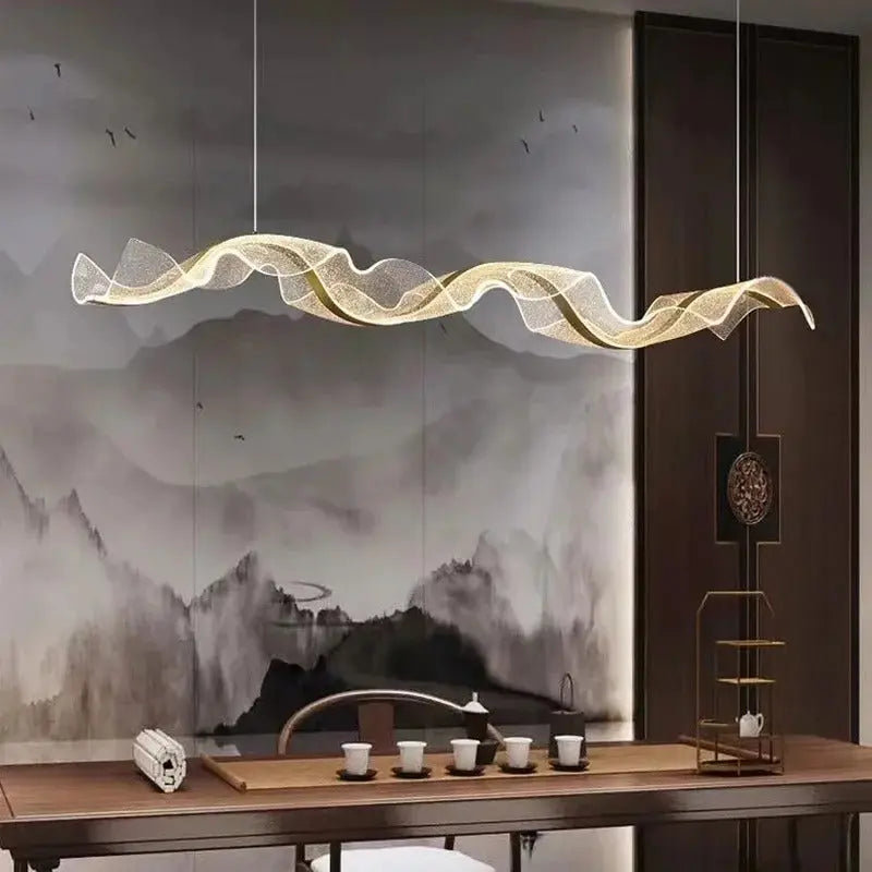Erik – Dimmable Nordic LED Pendant Light with Creative Long Wave Design for Dining Tables and Bars Monalume.com