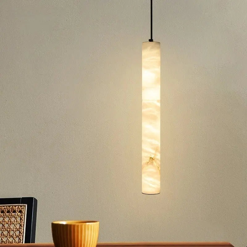 Albert – Dimmable Linear LED Pendant Light with White Alabaster Marble Design Monalume.com