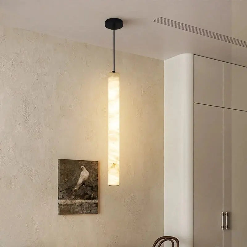 Albert – Dimmable Linear LED Pendant Light with White Alabaster Marble Design Monalume.com