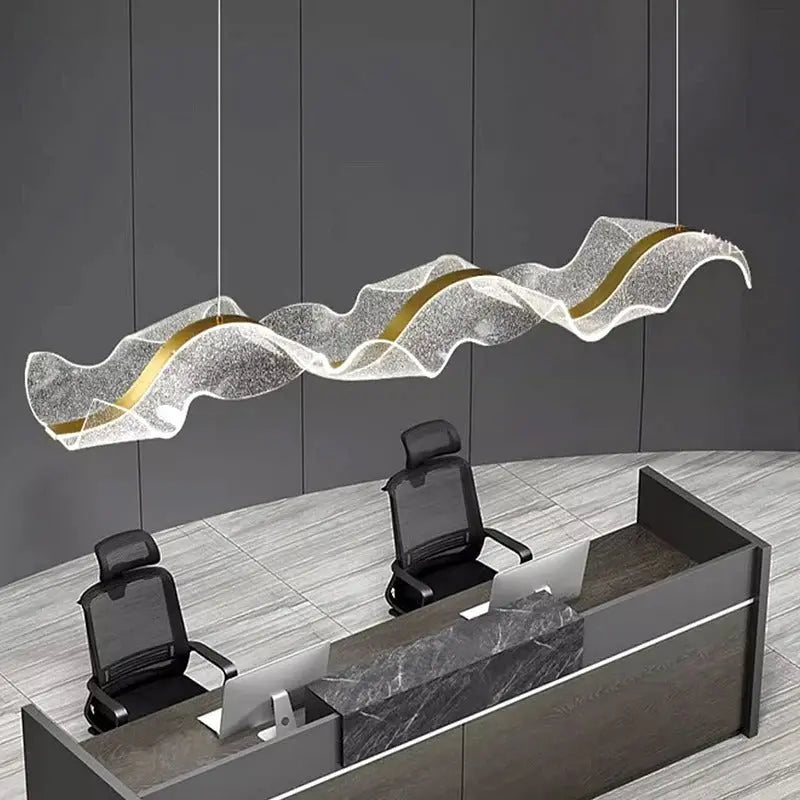 Erik – Dimmable Nordic LED Pendant Light with Creative Long Wave Design for Dining Tables and Bars Monalume.com