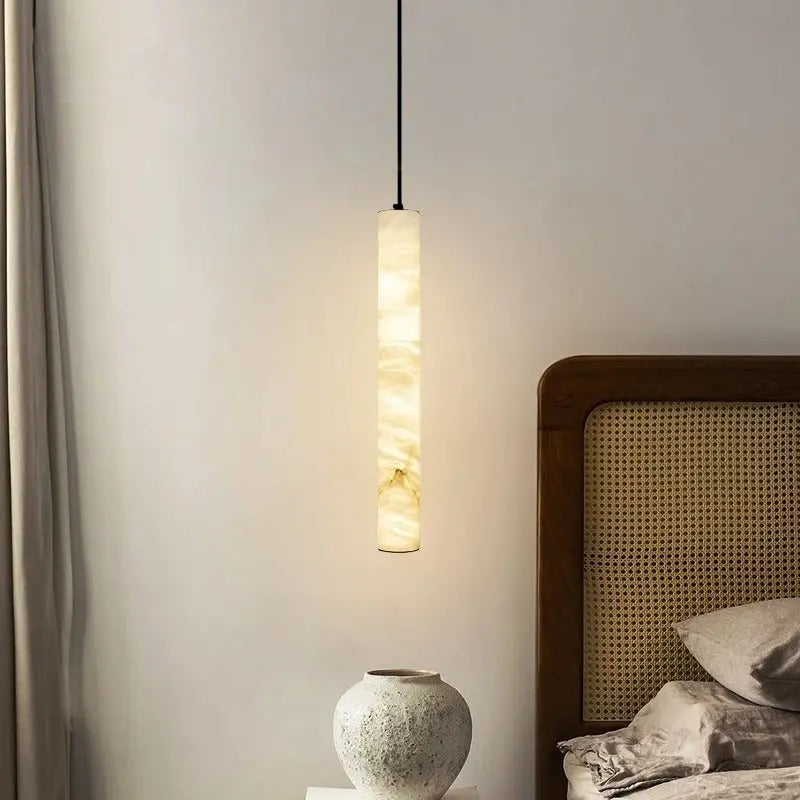 Albert – Dimmable Linear LED Pendant Light with White Alabaster Marble Design Monalume.com