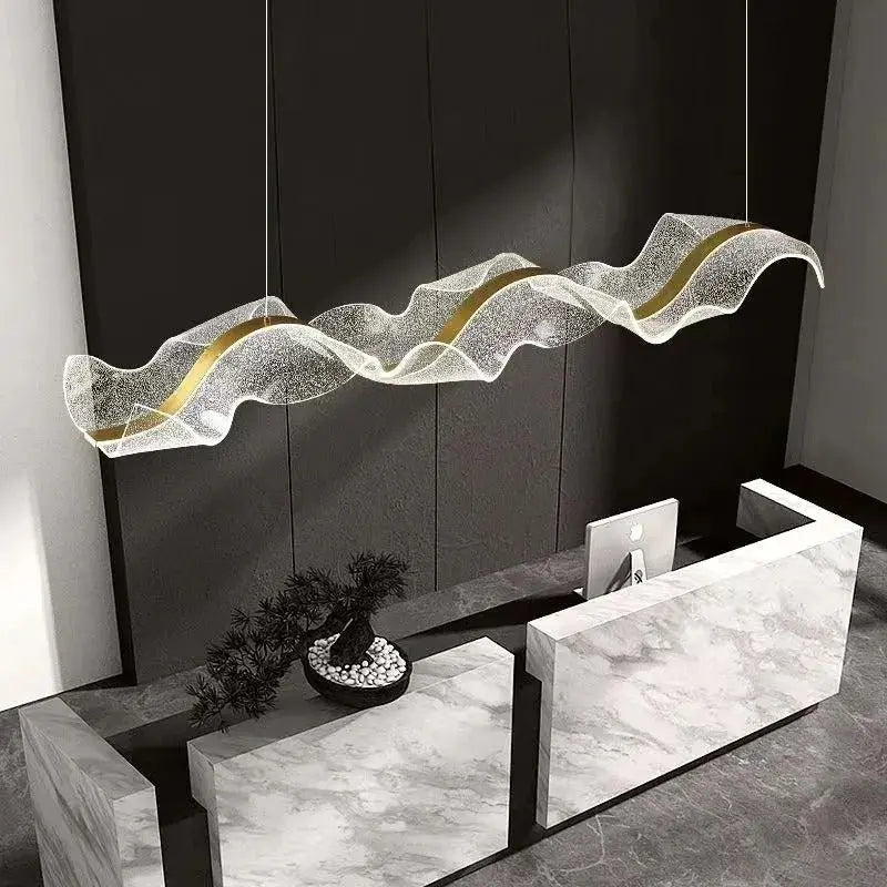 Erik – Dimmable Nordic LED Pendant Light with Creative Long Wave Design for Dining Tables and Bars Monalume.com