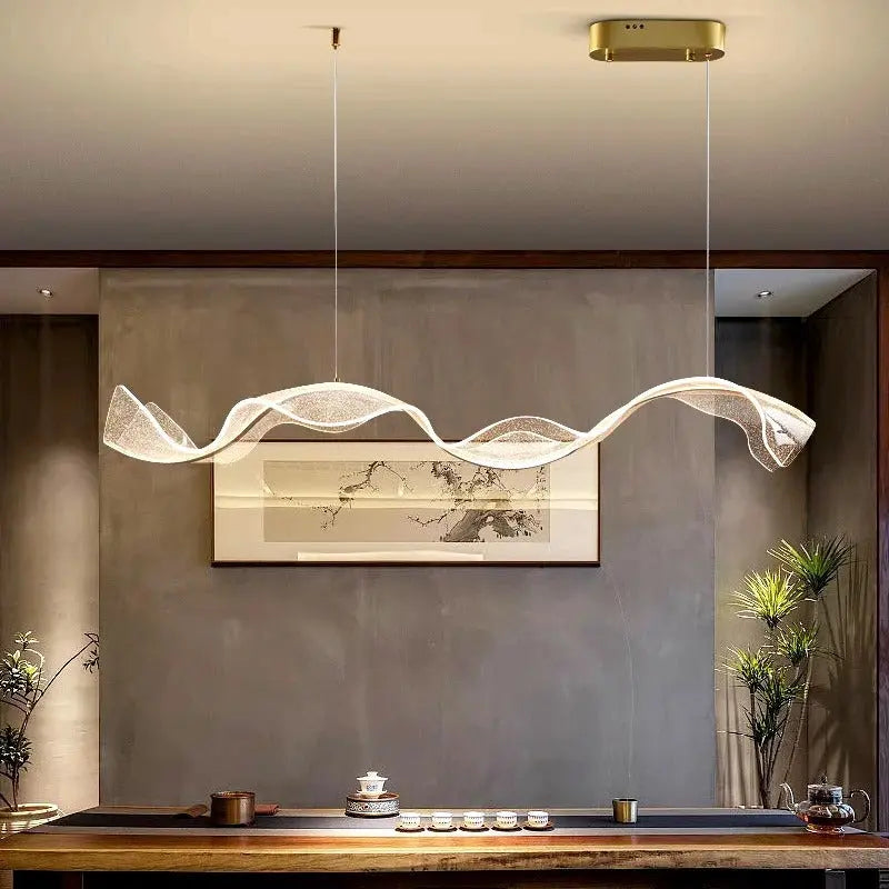 Erik – Dimmable Nordic LED Pendant Light with Creative Long Wave Design for Dining Tables and Bars Monalume.com