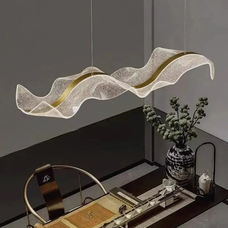 Erik – Dimmable Nordic LED Pendant Light with Creative Long Wave Design for Dining Tables and Bars Monalume.com
