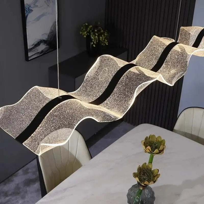 Erik – Dimmable Nordic LED Pendant Light with Creative Long Wave Design for Dining Tables and Bars Monalume.com